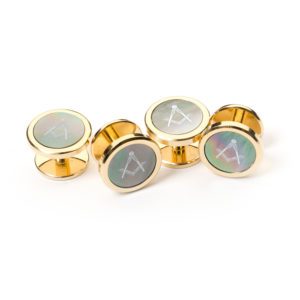 Brystknapper - vinkel og passer - perlemor/guld - sæt af 2 stk.